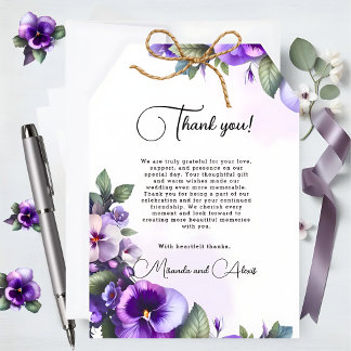 Purple and Silver Floral-Themed Ivory  Thank You Card