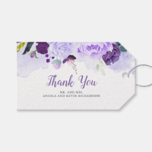 Purple and Silver Floral Watercolor Wedding Gift Tags