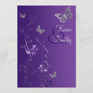 Purple and Silver Floral with Butterflies Invite
