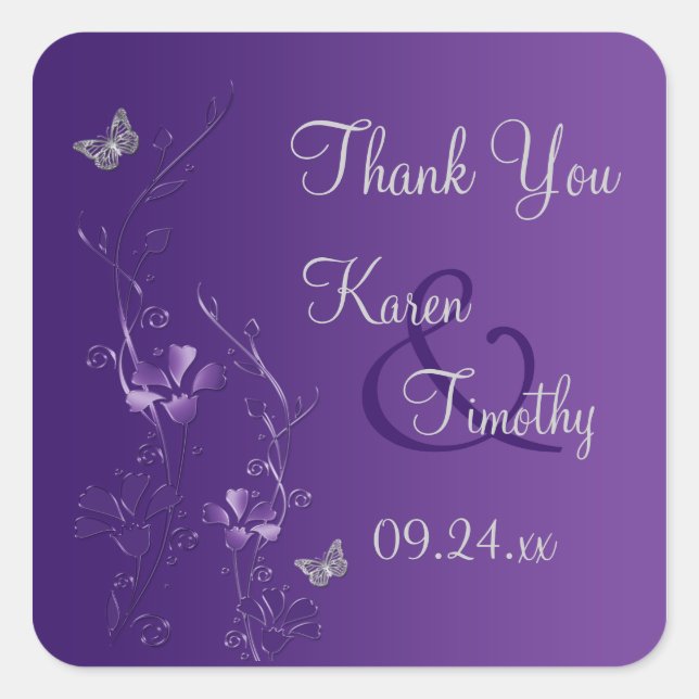 Purple and Silver Floral with Butterflies Sticker (Front)