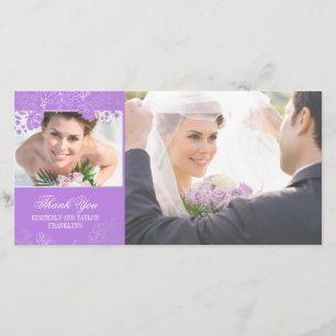 Purple and Silver Flowers Wedding Photo Cards