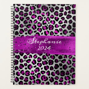 Purple and Silver Foil Leopard Brush Stroke Planner