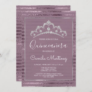 Purple and Silver Foil Quinceanera with Tiara Invitation