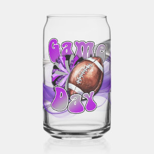 Purple and Silver Game day Can Glass