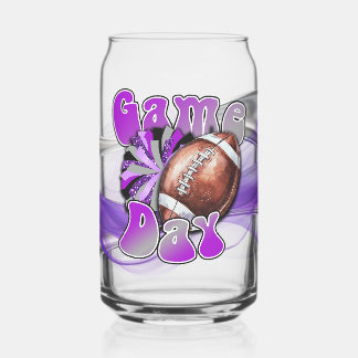Purple and Silver Game day Can Glass