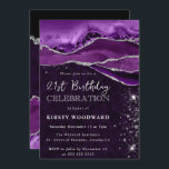 Purple and Silver Glitter Agate 21st Birthday Invitation<br><div class="desc">Vibrant purple agate layers sweep across the design with natural gemstone banding, accented by shimmering silver glitter edges for a glamorous, light‑catching finish. Elegant typography combines a chic handwritten script with bold serif details, creating a sophisticated and festive look. Perfect for milestone celebrations, this design radiates modern elegance and sparkle—ideal...</div>