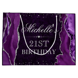 Purple and Silver Glitter Agate Birthday Large Gift Bag