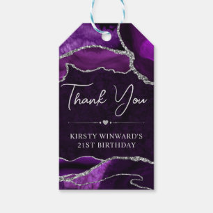Purple and Silver Glitter Agate Birthday Party  Gift Tags