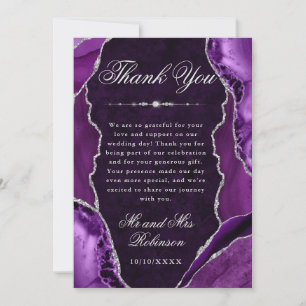 Purple and Silver Glitter Agate & Marble Wedding Thank You Card