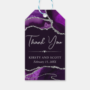 Purple and Silver Glitter Agate Wedding Gift Tags