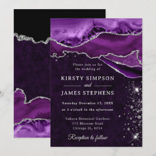 Purple and Silver Glitter Agate Wedding Invitation