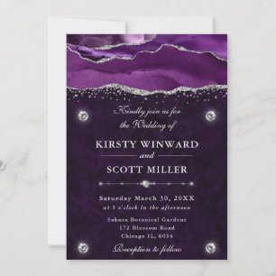 Purple and Silver Glitter Agate Wedding Invitation
