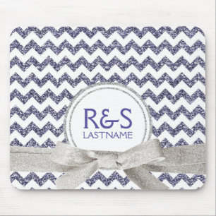 Purple and Silver Glitter Look Personalised Couple Mouse Pad