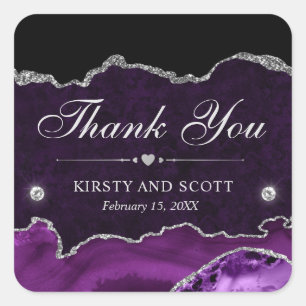 Purple and Silver Glitter Marble Agate Wedding Square Sticker