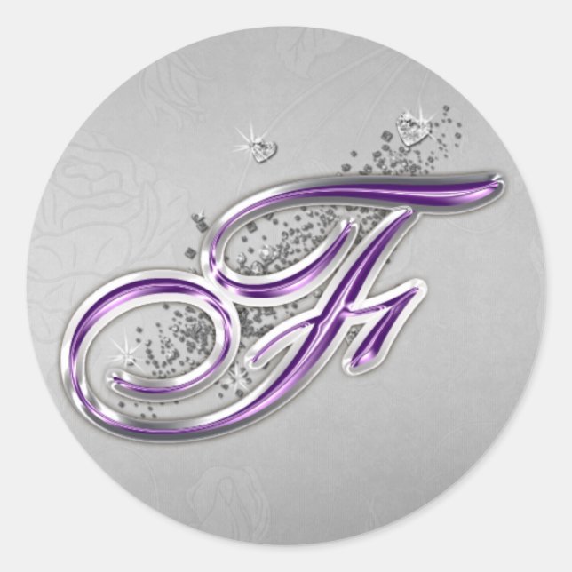 Purple and Silver Glitter Monogram F Sticker (Front)