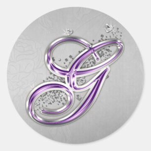 Purple and Silver Glitter Monogram G Sticker