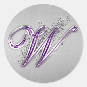 Purple and Silver Glitter Monogram W Sticker