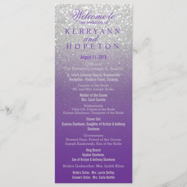 Purple and Silver Glitter Program (Front)