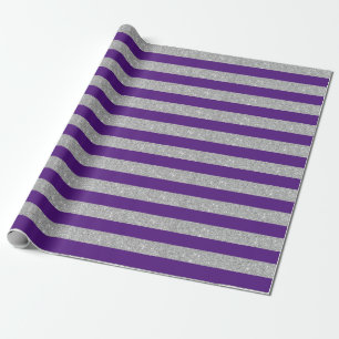 Purple and Silver Glitter Stripes Wrapping Paper