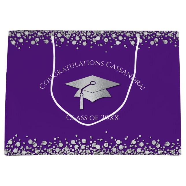 Purple and Silver Graduation Large Gift Bag (Front)