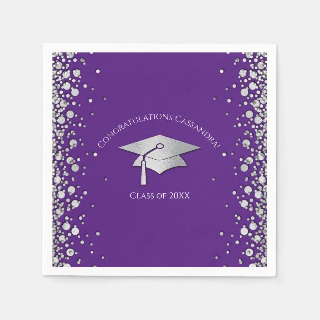 Purple and Silver Graduation Napkin (Front)