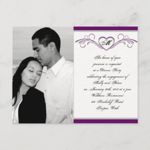 Purple and Silver Heart Scroll Monogram Engagement Invitation