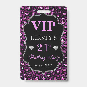 Purple and Silver Leopard Spots Frame Birthday VIP ID Badge