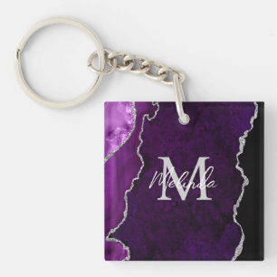 Purple and Silver Marble Agate Key Ring