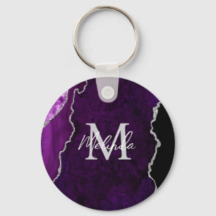 Purple and Silver Marble Agate Key Ring