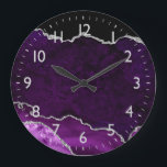 Purple and Silver Marble Agate Large Clock<br><div class="desc">This clock features an elegant and glamourous agate marble background with geode gemstone detailing and faux silver glitter accents. The deep purple hues make it perfect for autumn fall and winter.</div>