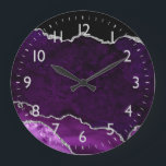 Purple and Silver Marble Agate Large Clock<br><div class="desc">This clock features an elegant and glamourous agate marble background with geode gemstone detailing and faux silver glitter accents. The deep purple hues make it perfect for autumn fall and winter.</div>