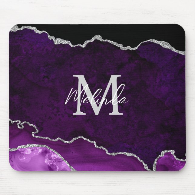 Purple and Silver Marble Agate Mouse Pad (Front)