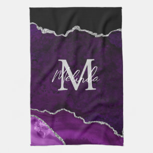 Purple and Silver Marble Agate Tea Towel