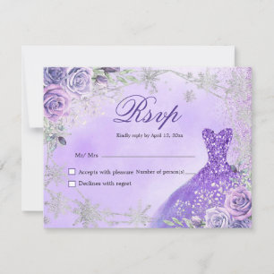 Purple and Silver Mis Quince RSVP Card