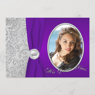 Purple and Silver Photo Quinceanera Invitation