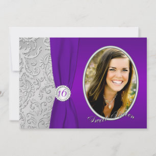 Purple and Silver Photo Sweet Sixteen Invitation