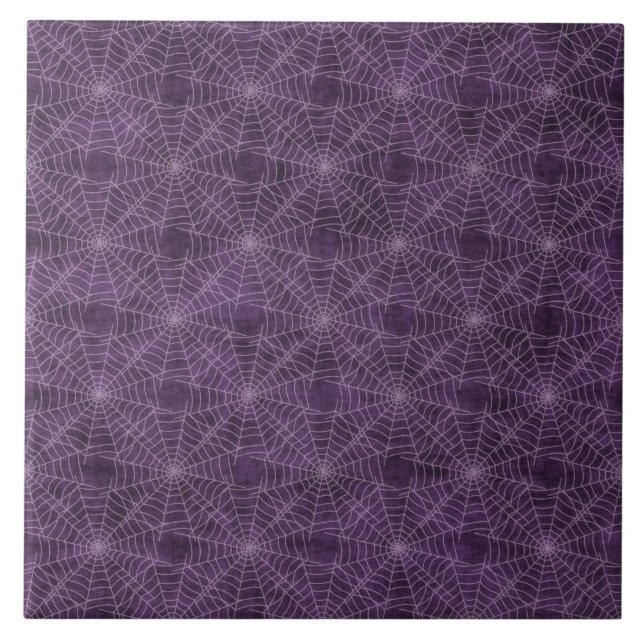 Purple and Silver Spiderweb Gothic Pattern Ceramic Tile (Front)