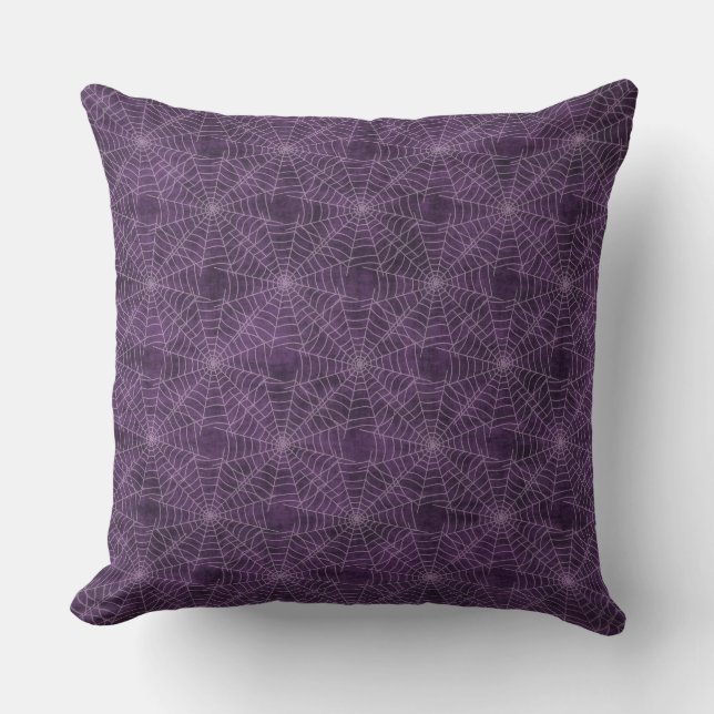 Purple and Silver Spiderweb Gothic Pattern Cushion (Front)