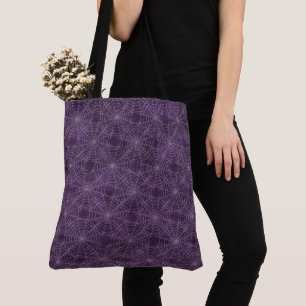Purple and Silver Spiderweb Gothic Pattern Tote Bag