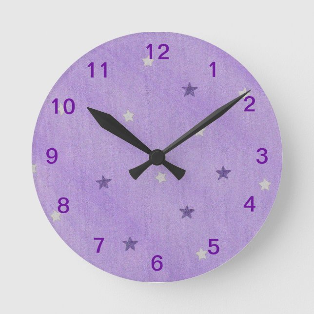 Purple and Silver Stars on Lavender Wall Clock (Front)