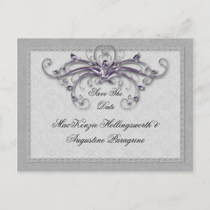 Purple and Silver Swirls Save The Date Announcement Postcard