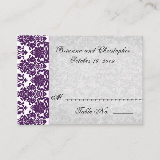 Purple and Silver Table Place Card - Wedding Party (Front)