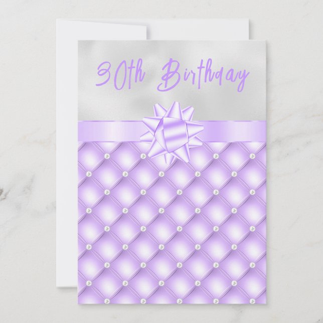 Purple and Silver Tufted Pearls Birthday Party Invitation (Front)
