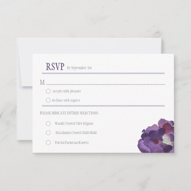 Purple and Silver Watercolor Flowers RSVPs RSVP Card (Front)