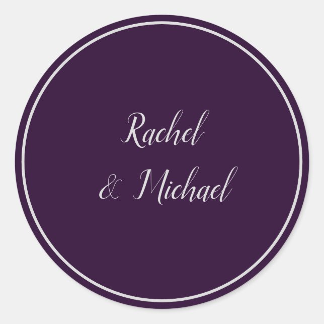 Purple and Silver Wedding Delight Classic Round Sticker (Front)