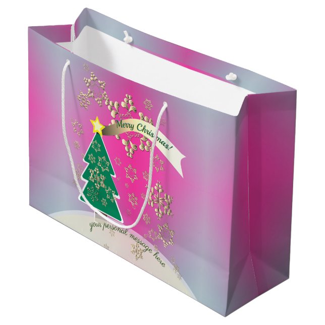 Purple and SnowyBronze"Merry Christmas"   Large Gift Bag (Front Angled)