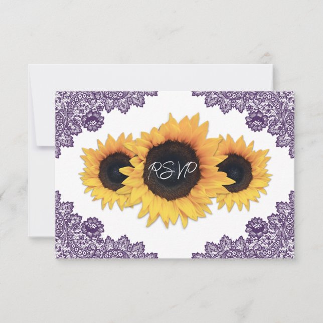 Purple and Sunflower Wedding RSVP Card (Front)