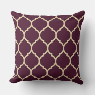 Purple and Tan Moroccan Quatrefoil Pattern Cushion