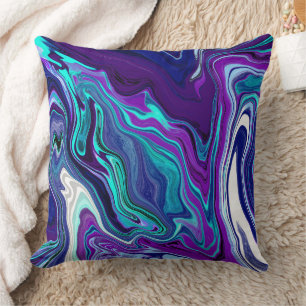 Purple and Teal Abstract Digital Marble Cushion