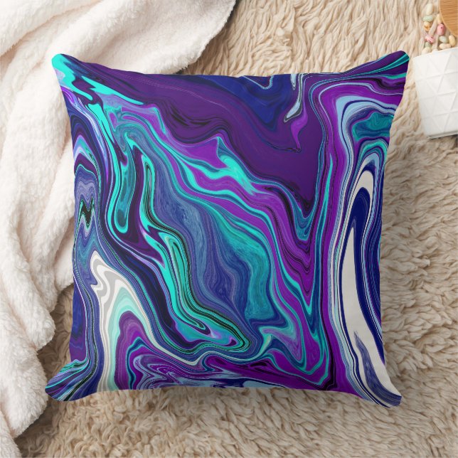 Purple and Teal Abstract Digital Marble Cushion (Blanket)